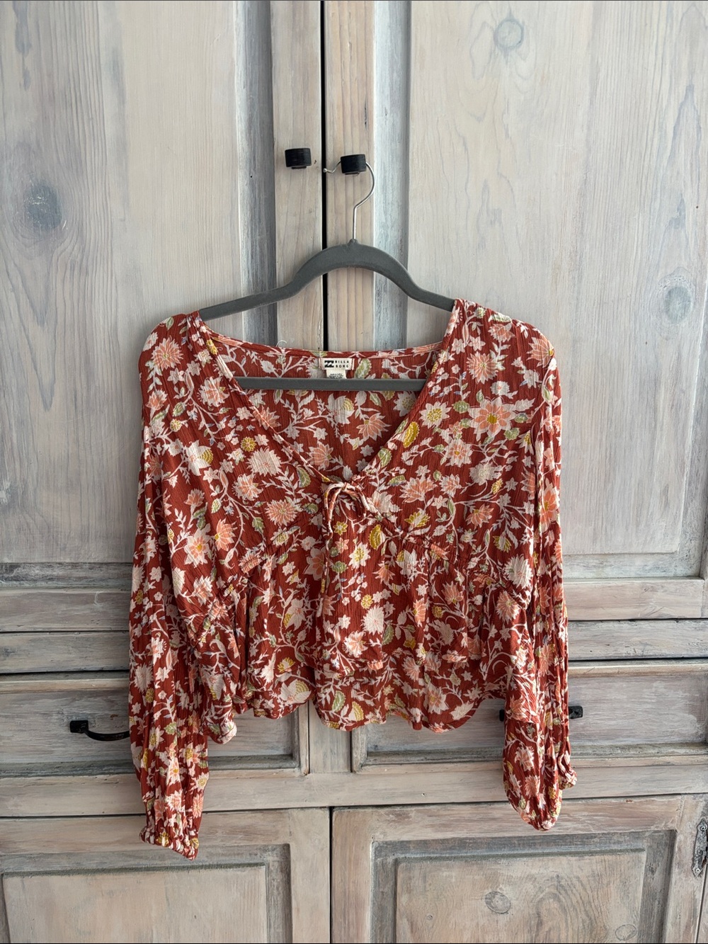 Billabong Floral Tie-Front Peasant Blouse